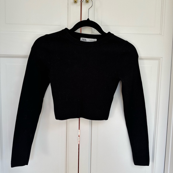 Zara Black Cropped Knit Sweater - Picture 5 of 8